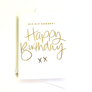Happy Birthday Greeting Card - White/Gold