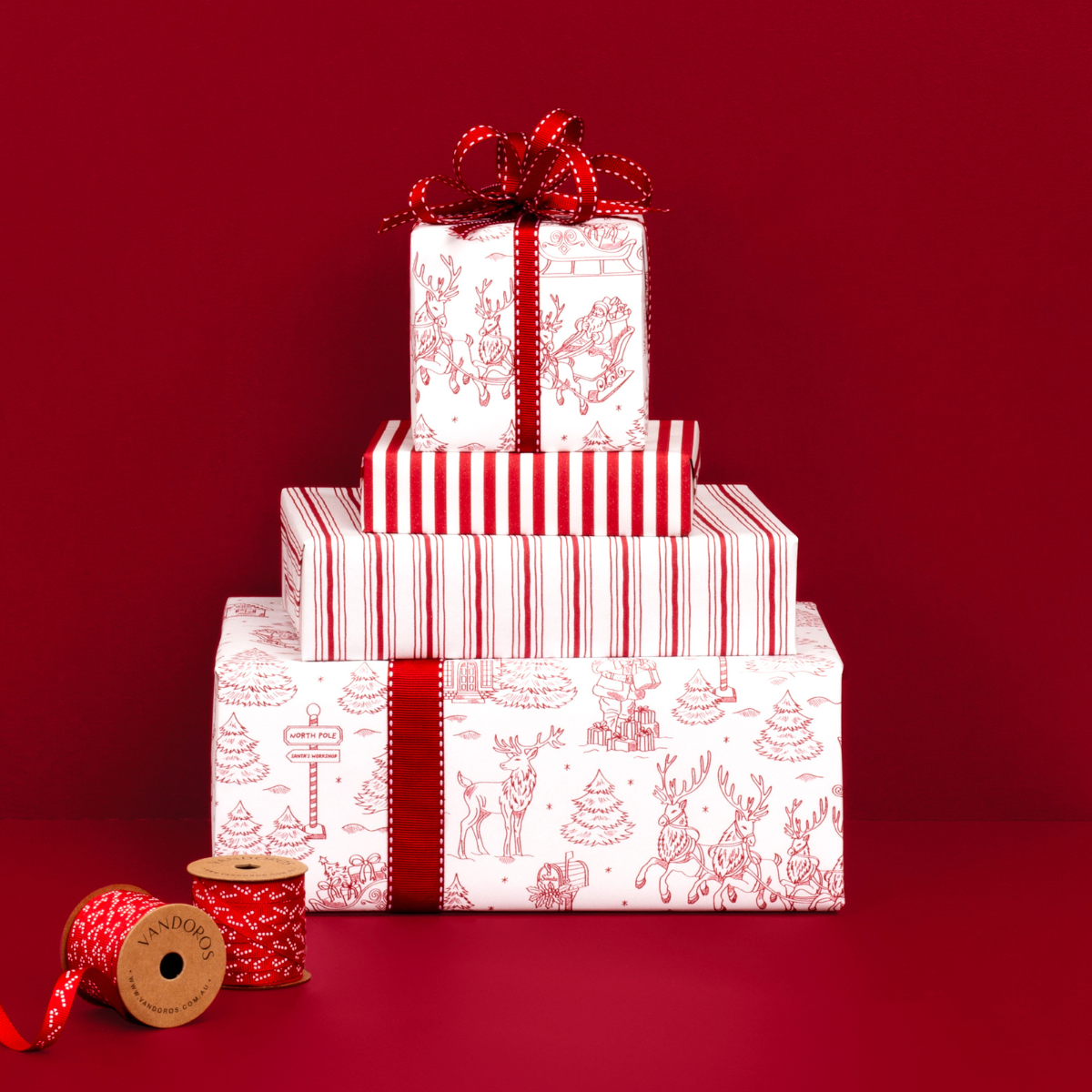 Patchwork Christmas Gift Tag - Spice Red (2pk)