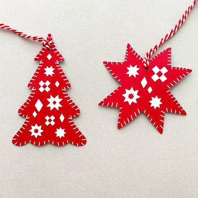 Patchwork Christmas Gift Tag - Spice Red (2pk)
