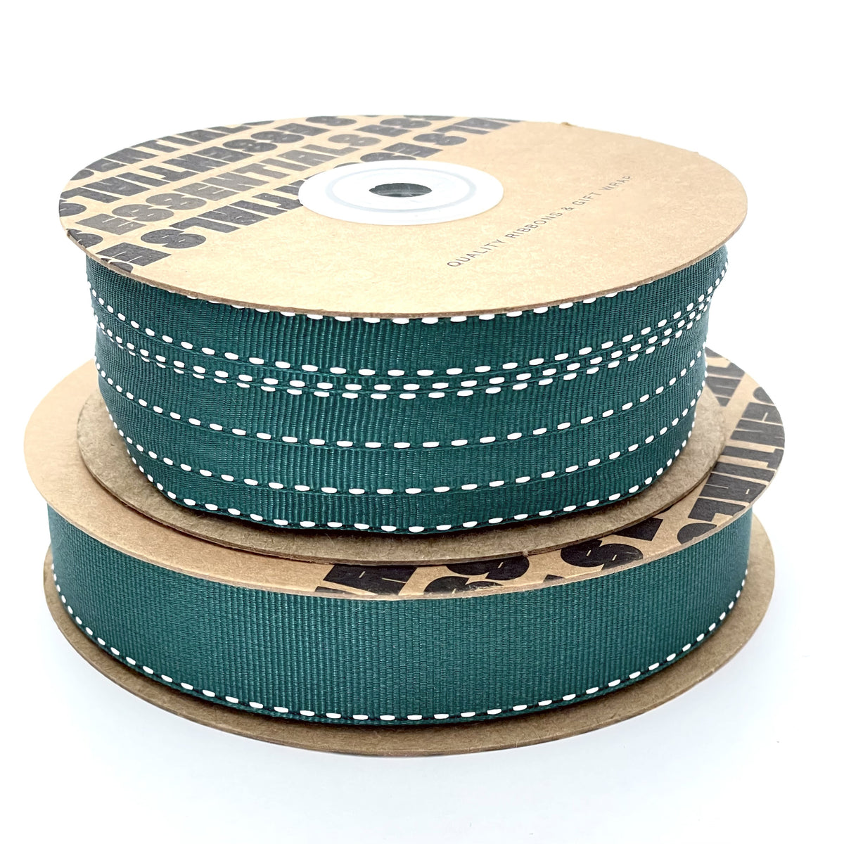 Grosgrain Ribbon Saddle Stitch - Evergreen/White