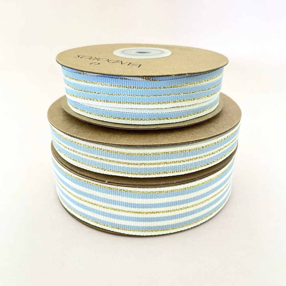 
            
                Load image into Gallery viewer, Metallic Stripe Grosgrain - French Blue/Gold
            
        