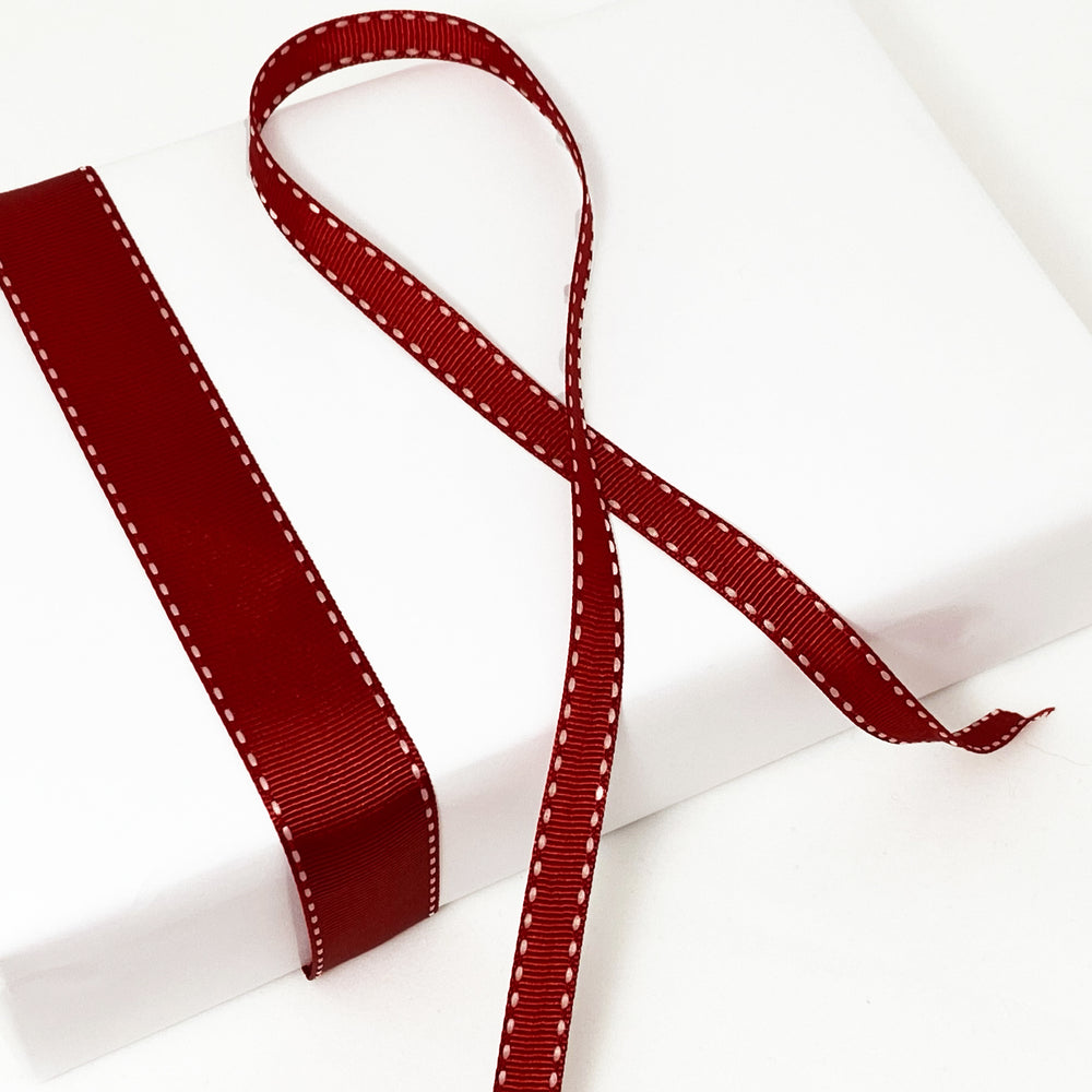 
            
                Load image into Gallery viewer, Grosgrain Ribbon Saddle Stitch - Red/White
            
        